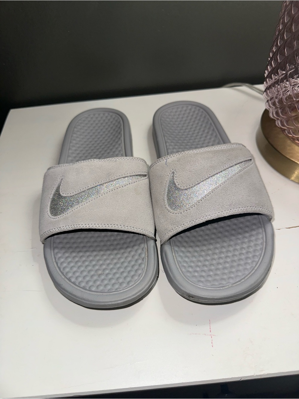 Nike Women's Benassi JDI Slides - Metallic Silver / Grey